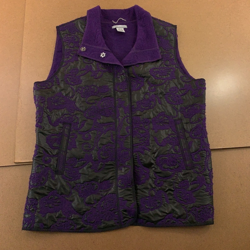 Deed Collection Womens Medium Purple Black Textured Wool Blend Snap Front Vest
